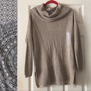 NEW Beige Taupe Knit Sweater w/ Cowl Neck